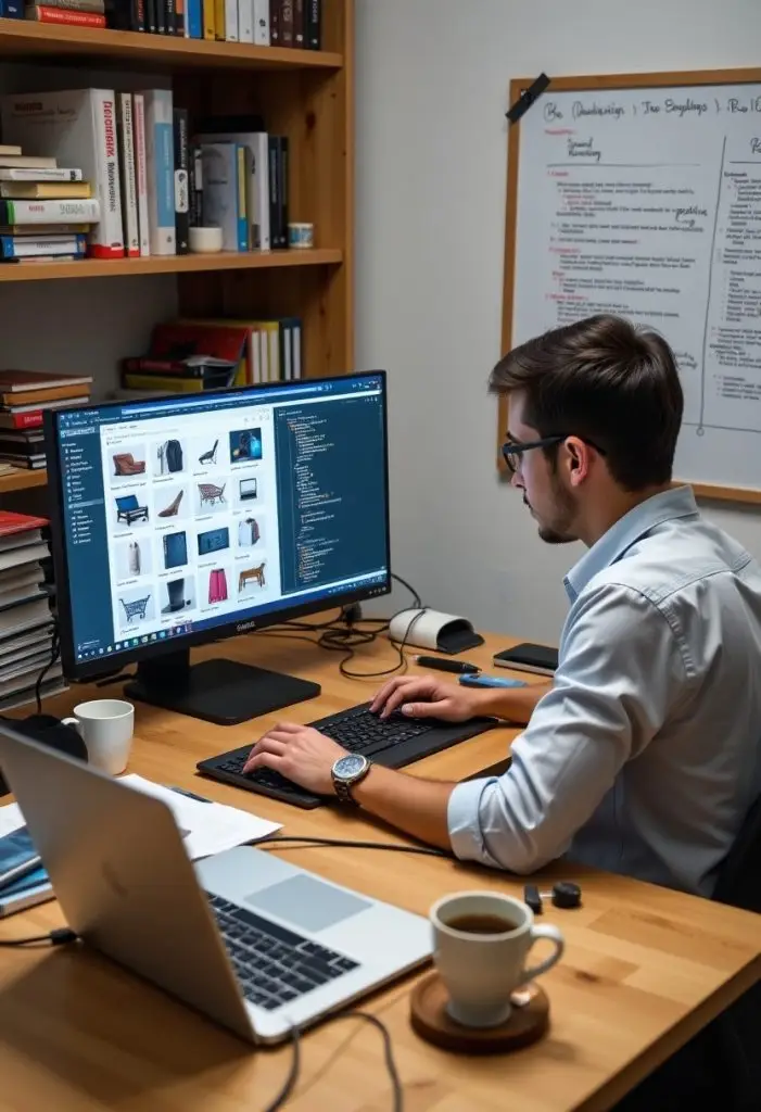 Developer building an e-commerce website on a laptop