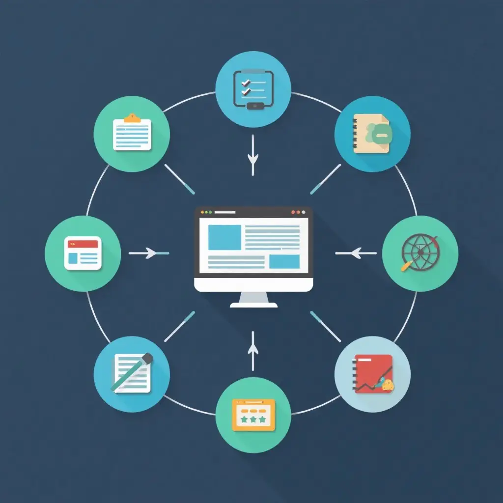 Diagram showing off-page SEO tactics like backlinks, shares, and brand mentions
